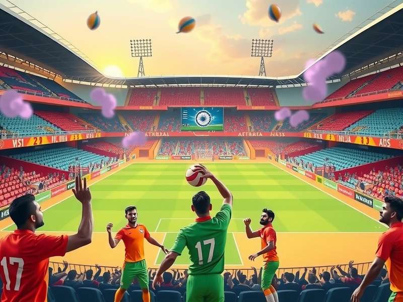 Jugaad Airball Ace gameplay screenshot showing colorful Indian stadium